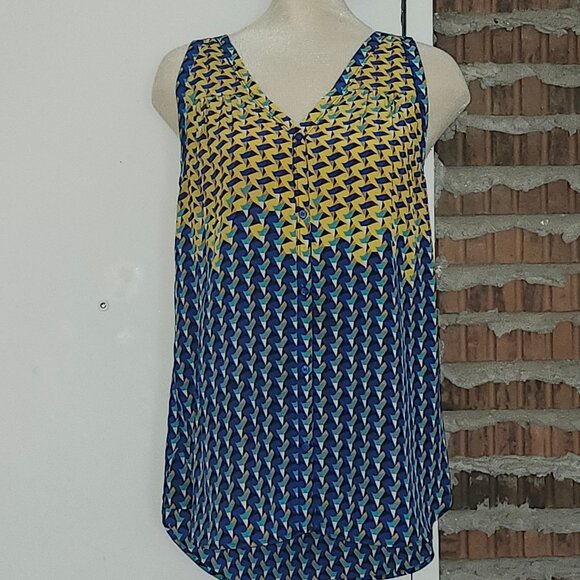Marc by Marc Jacobs Tank Top Womens M Gold Blue Pinwheel Tunic Silk Medium - Picture 2 of 7